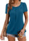 Zeagoo Womens Summer Tops Casual Soft Short Sleeve Tunic Front Pleated Crew Neck Tees T-Shirts Loose Navy