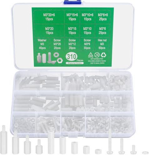 310 pezzi M3 distanziatori in nylon bianco, kit assortito di viti esagonali maschio-femmina per accessori e riparazione di schede madri e circuiti stampati