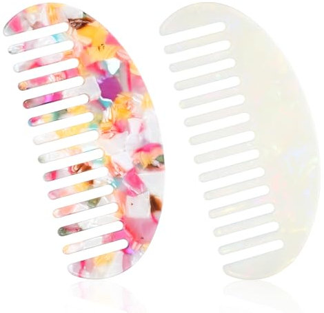 2 Stück Antistatischer Wide Tooth Comb,Mabor Tragbarer Mini KammFrauen Reise Lockenkamm Locken kamm Briter Zahnkamm Geeignet für viele Haartypen