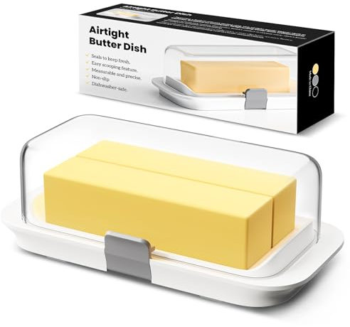 Pisol Burriera, per 250 g di burro, Grande Portaburro con Coperchio per Piano di Lavoro e Frigorifero, Ripiano Porta del Frigorifero, Portaburro Ermetico per Burro Europeo/Kerrygold/Burro Francese