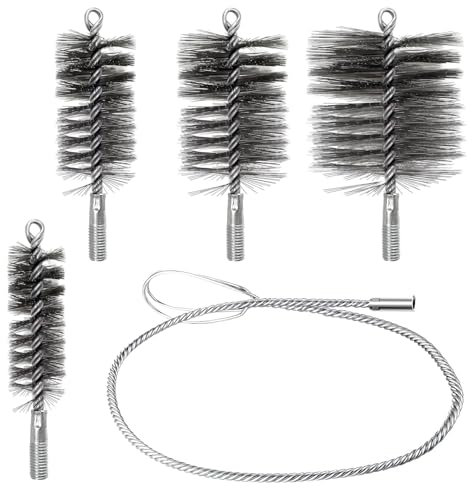 4 pièces Kit de Hérisson Ramonage, Kit Nettoyage Gaine Souple, pour Le Nettoyage des Tuyaux de Poêle et L'élimination de la Rouille, Comprend des Brosses de 30mm, 50mm, 80mm et 150mm