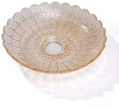 Ciotola decorativa in cristallo a forma di fiore dorata, diametro 26,9 cm, da tavolo, frutta, dessert, torta, caramelle, decorazione per la casa di nozze.