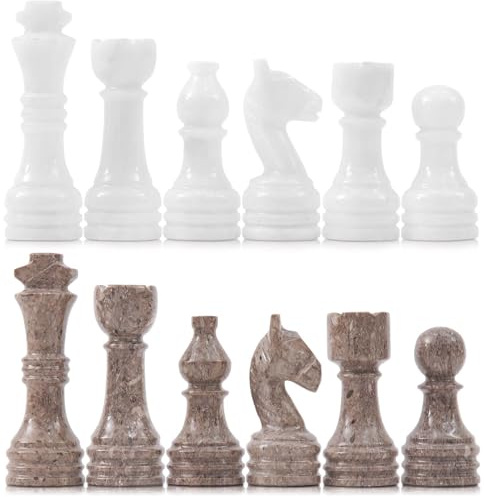 Radicaln Figurines d'échecs en marbre blanc et océanique de 8,9 cm faites à la main pour jeu de société et ensemble de voyage pour adultes
