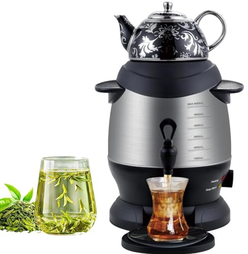 Bollitore Elettrico Di Grande Capacità, Samovar Turco Elettrico Con Bollitore In Acciaio Inox Da 4 Litri + Teiera In Ceramica Da 1 Litro, Spegnimento Automatico E Funzione Di Protezione Contro La Comb