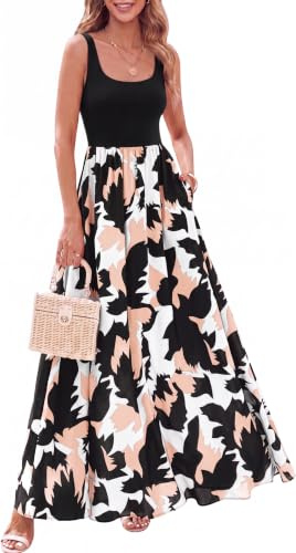 Crsiphee Women Summer Dresses Boho Floral Maxi Dress Sleeveless Tank Flowy Beach Dresses Long Sundress for Vacation Resort and Cruise Wear 2026