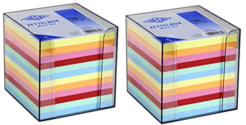 WEDO Zettelbox Kunststoff (9x9 cm, rauchglas gefüllt, 700 Blatt, 6 farbig) (2X Zettelbox)