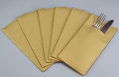 12 Stück Besteckservietten GOLD 40 x 40 cm stoffähnlich mit Schlitz für Besteck gefaltet Bestecktaschen Dinner