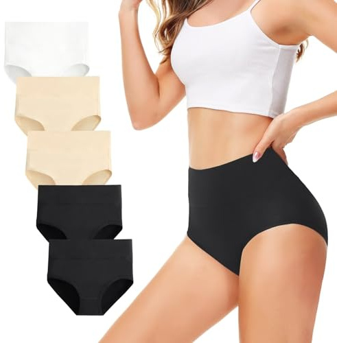 TUUHAW Culotte Femme Coton Taille Haute Noir Slip Lot de 5 XL Nude Blanc