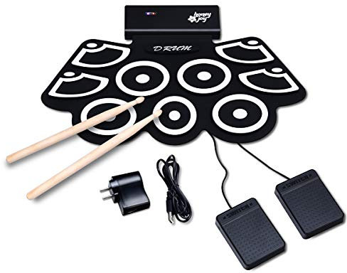 GOPLUS 9 Pads Elektronisches Schlagzeug, Roll Up Elektronische Trommel, E-Drum mit Lithium-Batterie, Bluetooth, Aufnahme- und Wiedergabe- Funktion, USB- Anschluss, inkl. 2 Drumsticks & 2 Fußpedale