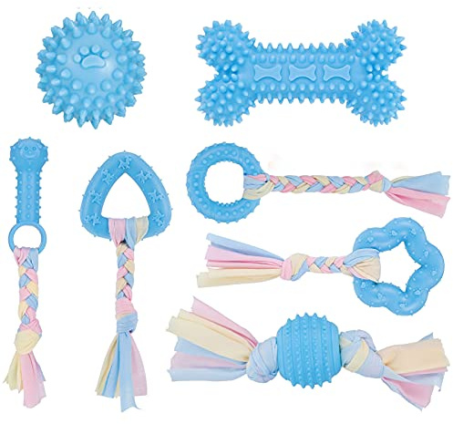 tao pipe 7PCS Puppy Teething Toys Dog Chew Toys Set with Ball and Cotton Ropes Interactive Pet Toys for Small Puppies and Medium Dogs
