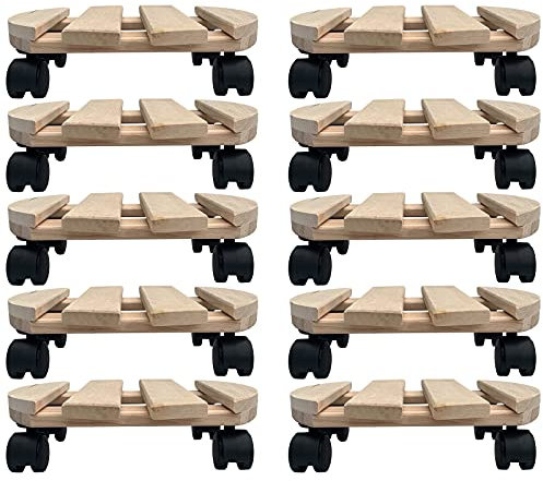 10x Rolluntersetzer rund Pflanzroller 30x30 cm - max. 120 kg Traglast - aus Buchenholz - Stabil & robust - Für Pflanztöpfe, Möbel & schwere Gegenstände