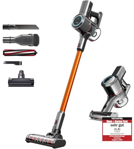KLAMER Akku-Staubsauger, 420 Watt Kabelloser , Flexibler Handstaubsauger mit verschiedenen Aufsätzen mit LED Licht