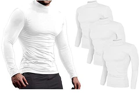 Jamron 3-pack långärmade kompressionsskjortor för män – sport löpning baslager toppar – termiska stoppade halsundertröjor, Vit + Vit + Vit + Vit, S