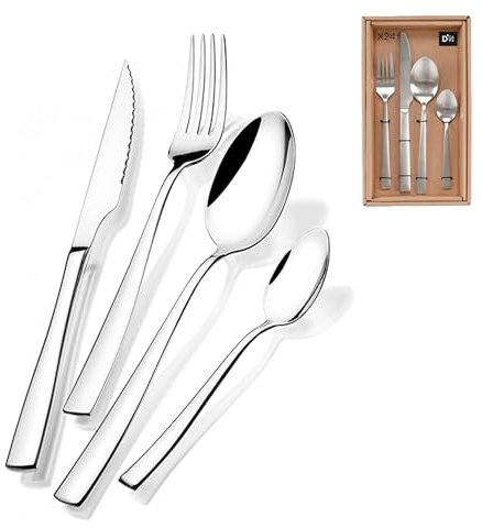 Solty - Cubiertos Acero Inoxidable - Cubiertos ideales para reuniones - Cuberteria 24 unidades - Ceuberterias Completas set completo - color plata.