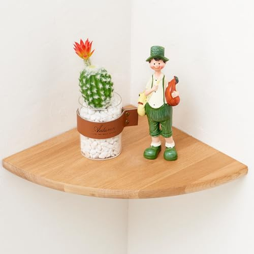 TREOAKWIS Estante de Esquina de Roble, 18cm Estantes Flotantes Estantería Esquina de Madera Maciza Estante de Pared para Cocina, Dormitorio, Salón