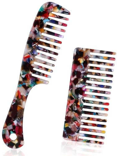 Ouligay 2 Stück Lockenkamm Grobzinkiger Kamm Breiter Zahnkamm Antistatischer Kamm mit Großer Zahnung Haarkamm Wide Tooth Comb für Locken Lange Haar Bunt