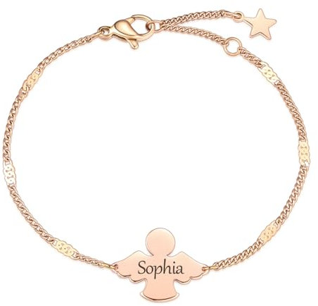 TMT Schutzengel Armband mit Gravur | Personalisiertes Armband mit Namen | Kommunion Geschenke für Mädchen |Taufgeschenke für Mädchen| Einschulung| Geschenk | Armband Mädchen Damen Beste Freundin