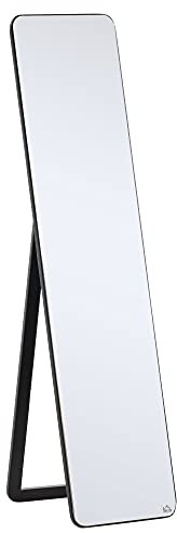 HOMCOM Espejo de Pie Cuerpo Entero Rectangular Espejo de Pared con 2 Formas de Uso Marco de Madera de Pino Moderno para Pasillo Dormitorio Sala de Estar 37x43x156 cm Negro