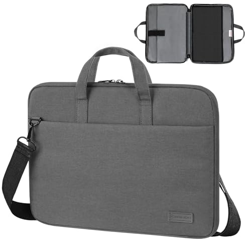 Luckits laptopväska 15,6 tum, vattentät tunn notebookväska med justerbar axelrem portfodral, kompatibel med Apple Macbook Dell Acer ASUS Samsung HP Microsoft Lenovo laptop, GRÅ