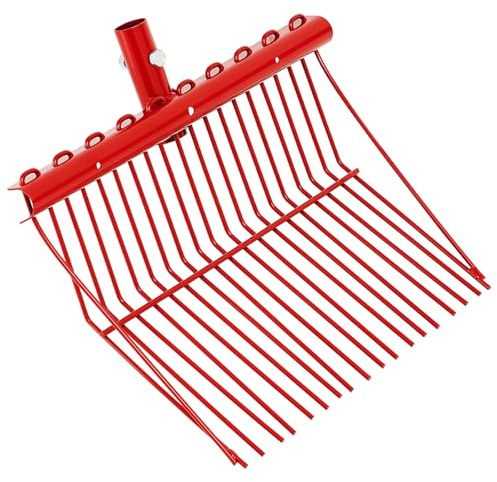Tandefio 1 rastrello in Metallo per Letame, Testa di Ricambio, con Denti angolati, per stalla per Cavalli, Raccolta Letame, Giardino, Allevamento di Animali (Rosso)