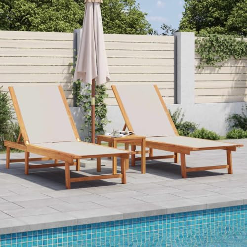 IKAYAA 2er Sonnenliege, 5-Fach Verstellbar, Gartenliege aus Massivholz Akazie, Sonnenbett, Outdoor Bett, Gartenbett, Grau