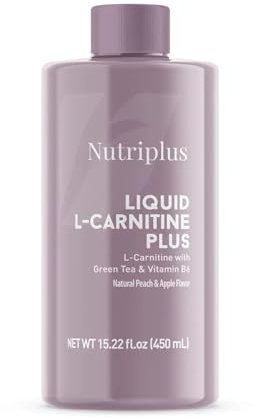Nutriplus Liquid L-Carnitine Plus, 450ml, Peach & Apple Flavour with Green Tea and Vitamin B6