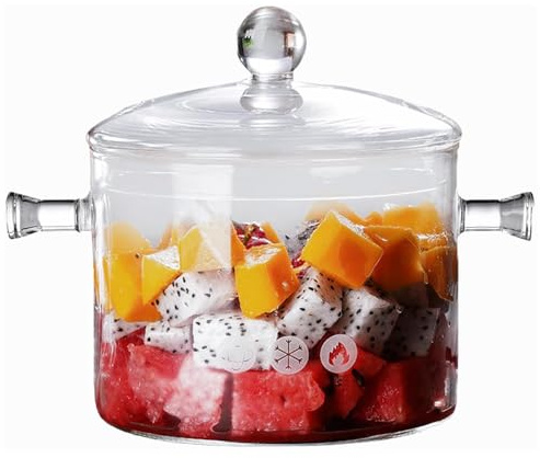 Zambuph Doble olla de vidrio para cocción a fuego lento con tapa, gran capacidad, suplemento alimenticio, ollas transparentes para cocción a fuego lento, vasos de cocina para alimentos, 1900 ml