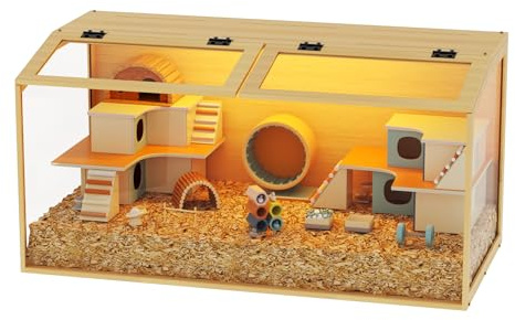 BingoPaw Wooden Hamster Cage with Tempered Glass Chewproof XL(100x50x50cm)