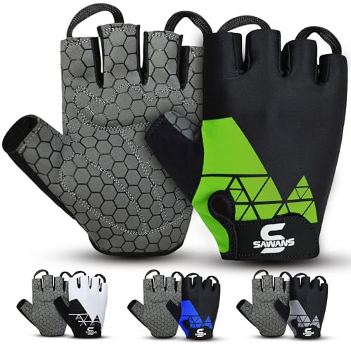 SAWANS Cycling Gloves Half Finger Gel Padded Grips Palm Bicycle Summer Riding MTB Bike Gloves for Men Women Non-Slip Fingerless Breathable Mesh Comfortable Lightweight (Green, S)