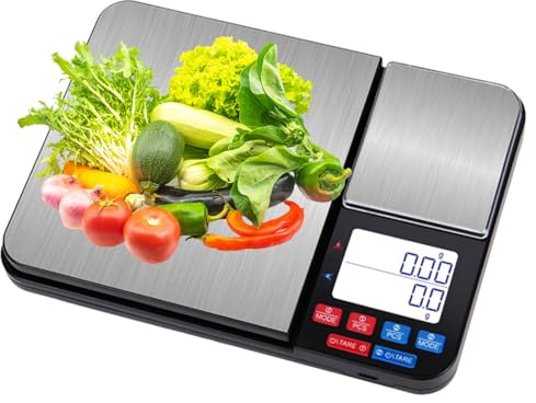 Bilancia da cucina digitale con doppia piattaforma, 10 kg/1 g e 500 g/0,01 g, doppia funzione digitale da cucina con 7 unità, Tara, PC per cucinare, cuocere, cucina, casa, misura ingredienti