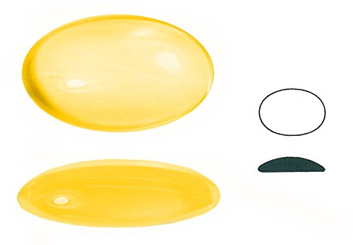 Muggsten av glas, 1 st., uppmättad, Kanterna rundad, oval, ca 24 x 14 mm, h ca 6 mm (opal gul)