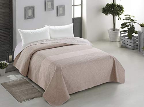 AmeliaHome 00035 Tagesdecke 200x220 cm Bettüberwurf zweiseitig Steppung pflegeleicht beige Cappuccino Decor