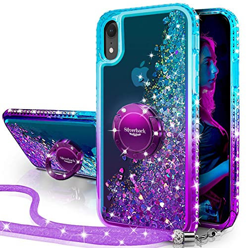 Miss Arts for iPhone XR Case, [Silverback] Moving Liquid Holographic Sparkle Glitter Case With Kickstand, Bling Diamond W/Ring Stand Slim Protective Case for iPhone XR - Purple