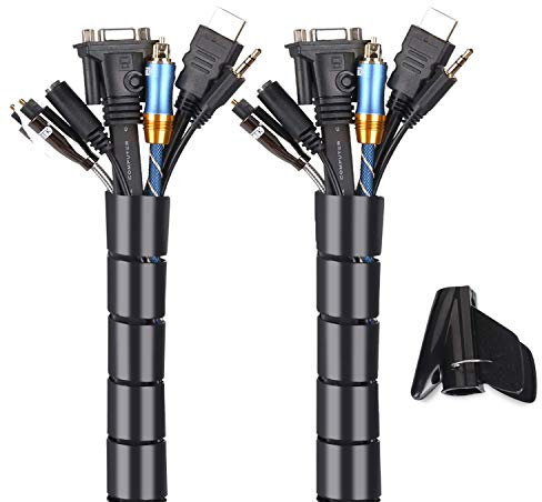 Cable Tidy Sleeves, 2 X 60'' Cable Management Wire Tidy Cable Cover Protector for PC TV Computer, Home and Office Cord Organizer, DIY Flexible, Black, (∅1.03 and ∅0.87)