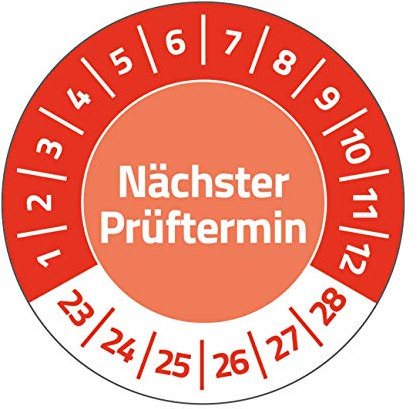 AVERY Zweckform 120 Prüfplaketten Nächster Prüftermin 2023-2028 (widerstandsfähig, selbstklebend, Ø 20 mm, Prüfaufkleber, beschriftbare Prüfsiegel aus Vinyl-Klebefolie) Art. 6987-2023, rot