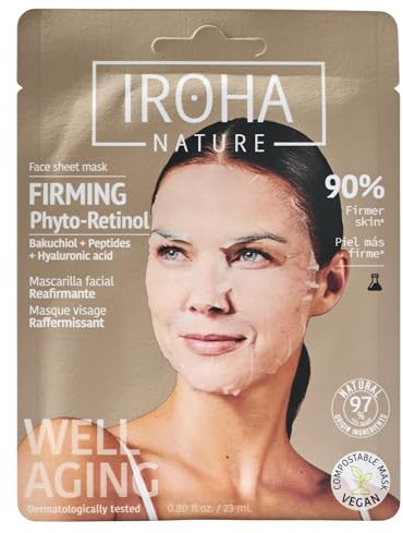Iroha Nature - Mascarilla Facial Tisú Reafirmante y Anti-Edad con Phyto Retinol y Péptidos | Firmeza y Elasticidad | Resultados en 15 Minutos | Cruelty-Free