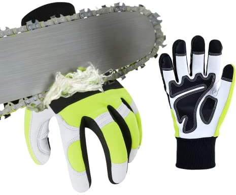 Vgo... Chainsaw Gloves 12-Layer Protection on Left Hand, Safety Forestry Work Gloves with Touchscreen in Goat Leather(L,1Pair)