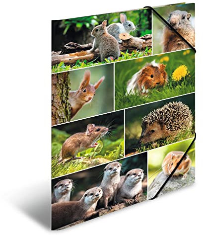 HERMA Sammelmappe A3 Nagetiere, Kinder Eckspanner-Mappe aus Pappe mit Tier Motiv, Gummizug, Innenklappen und Innendruck für Jungen und Mädchen