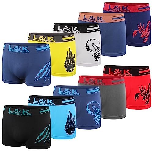 L&K 10 Pack Boxer Uomo Pantaloncini Intimo Microfibra Retroshorts Colore Misti con Motivi 1213 Un L/XL