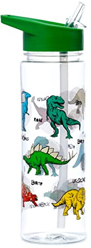 Puckator Dinosauria - Kids Drinks Bottle With Flip Straw - Reusable Water Bottle For Girls And Boys With A Carry Handle - Bpa Free - For School Nursery - Cute Dinosaur Design - Pp 550ml
