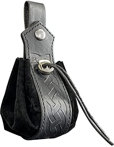 HiiFeuer Estuche con Cordón de Cuero Sintético Medieval, Monedero Portátil Nórdico Retro, Bolsa para Cinturón Vintage, Bolsa de Dados para Larp REN Faire(Negro A)