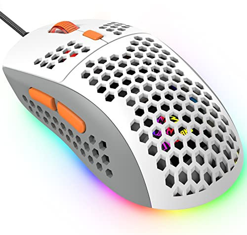 KUIYN 383 PRO M8 Ultralight Wired Gaming Mouse, Lightweight Honeycomb Shell, 6 RGB Breathing Backlit Mice, 6 Adjustable DPI 6400, USB Optical Model Aerox Mice for Win10/XP/Xbox/PS4/PS5/Mac/HP/Acer