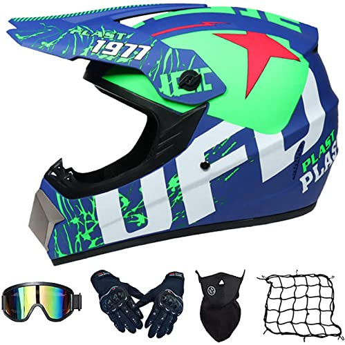 Casco Motocross Niño ECE Homologado, Casco Cross Motocicleta MX Enduro para Mujer Hombre Adultos Infantil, Casco Moto Integral Casco Descenso con Gafas Máscara Guantes Red De Casco (52~59cm),B-M