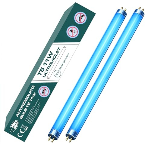 CLAR - Neon Per Zanzariera Elettrica, Lampada UV T5, Neon UV, Lampadine Antizanzare, Lampada Attinica, Lampadina Antizanzare, Lampadina Anti Insetti Per Esterno, 21,2 x 1,6 cm (11 Watts T5, Pack 2)