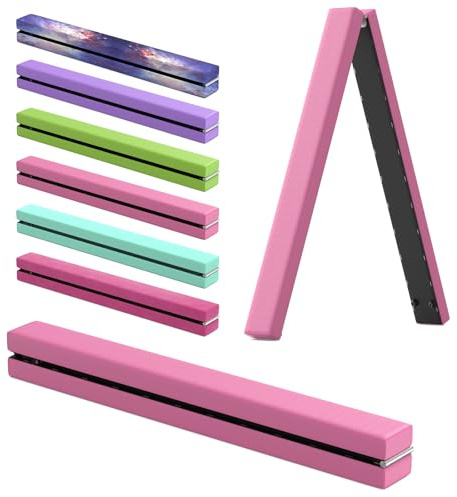 LeLeght Gymnastic Leather Balance Beam,Pink Gymnastics bar 2.1m/220 lbs Faux Suede Folding Gymnastics Equipment for Home Gym Training Exercise Sports Birthday