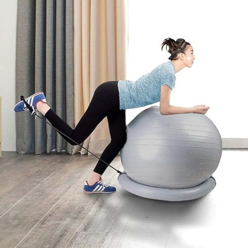 Sitzball Fitness-/ Workout-Balanceballstuhl, Bequemer Yogaball-Bürostuhl zur Ausrichtung der Wirbelsäule, Geburtsballstuhl mit Widerstandsbändern und Basis (Size : Diameter 65cm (25 5/8))