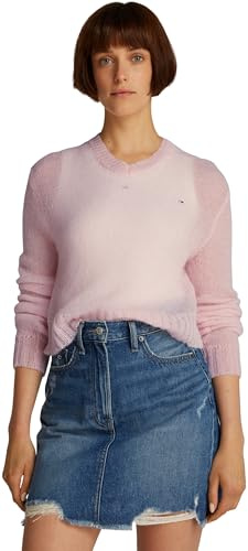 Tommy Jeans Donna Pullover Open Knit con Scollo a V, Rosa (Precious Pink), S
