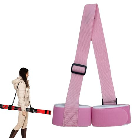 Doukesh Esquí Correa Ajustable,Correa para Transportar SnowboardBastones Esquí,Correas de Esquí,Bandas de Fijación de Esquís,Correas Sujeción Esquí con Almohadillas Protectoras,Rosa