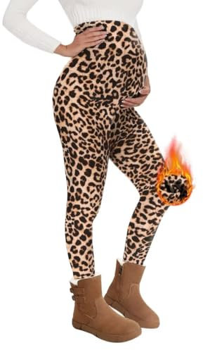 QGGQDD Thermo Umstandsleggings Damen High Waist Schwangerschaftsleggings Warme Leggings Schwangerschaft Winter für Zuhause Sport（Leopard,S）