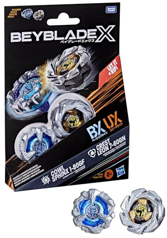 Beyblade X Cowl Sphinx 1-80GF BX & Crest Leon 7-60GN UX Dual Pack Set with 2 Right-Spinning Tops; Authentic Takara Tomy Battle Tops; Games/Toys for Boys & Girls 8+
